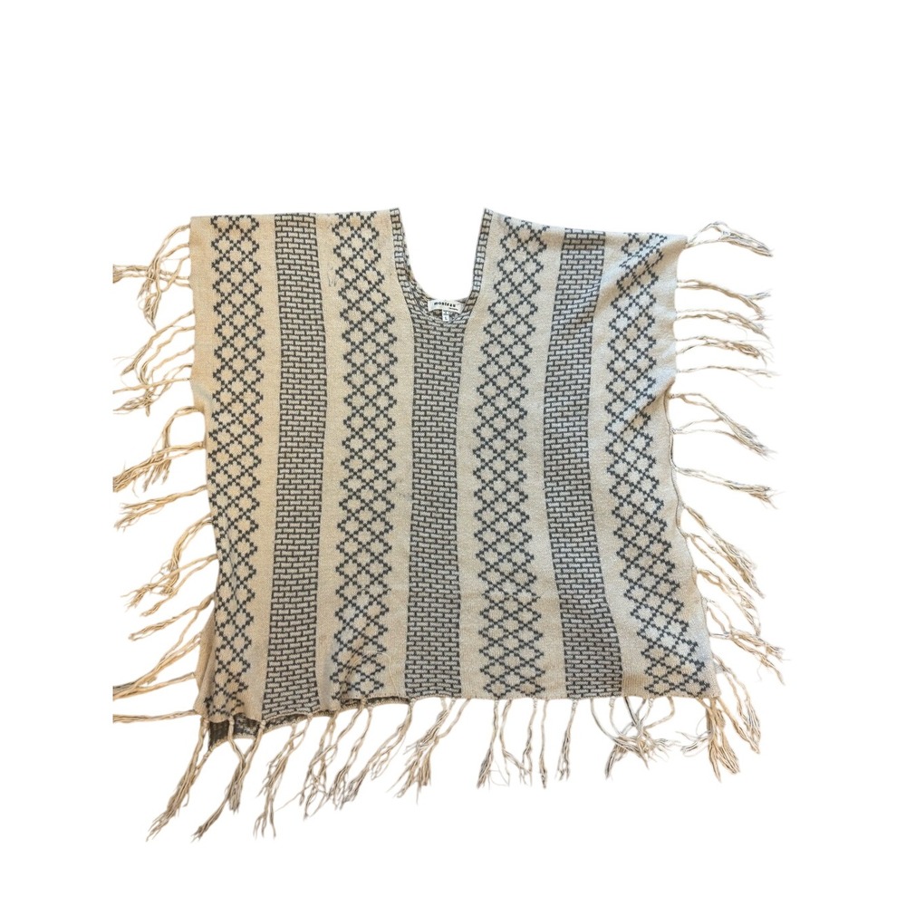 Monteau Cream SZ L Gray Patterned Knit Top geometric tribal boho indie lagenlook